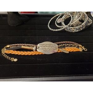 C1946 Psalm charm chain leather bracelet